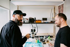 Puffco CEO Roger Volodarsky (left) in deep research and development mode.