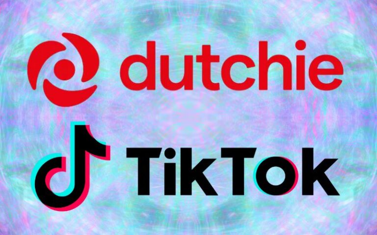 Dutchie and TikTok logos over a psychedelic background