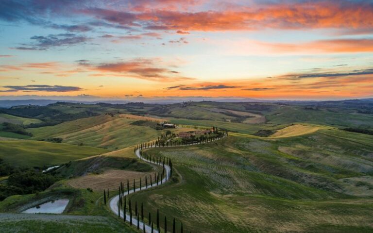 Tuscany fields with a sunset