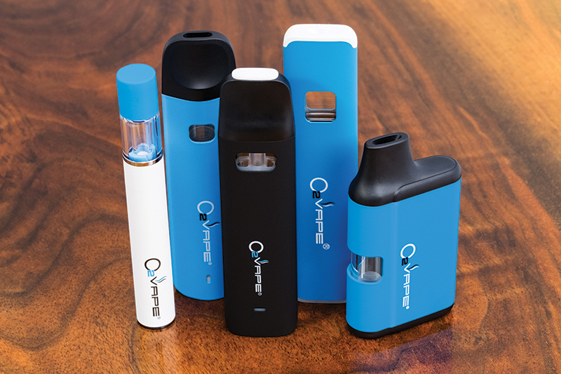 variety of O2 brand cannabis disposable vape devices